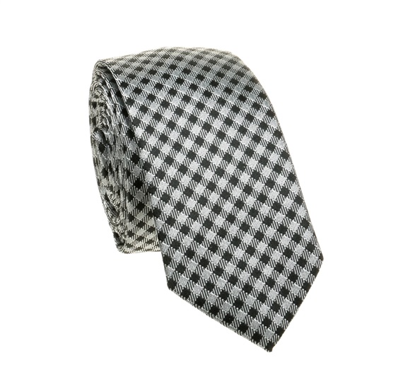 Corbata Estrecha Cuadros Gris y Negro