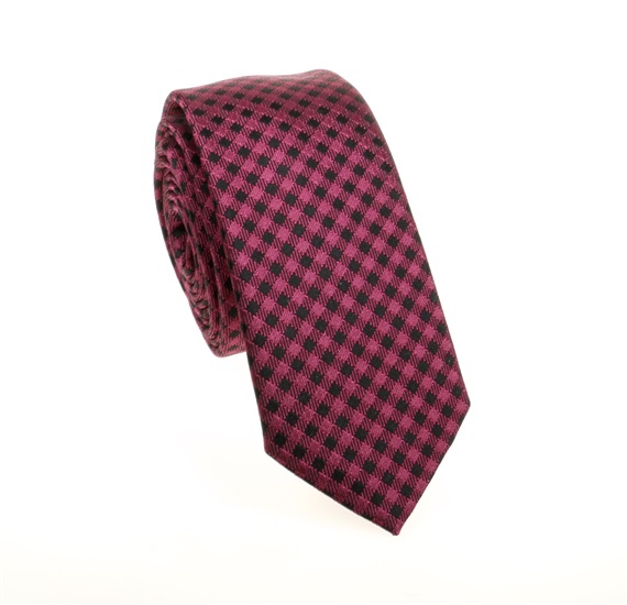 Corbata Estrecha Cuadros Magenta y Negro